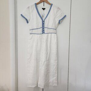 J. Crew Blue and White Midi Dress with Elegant Design
